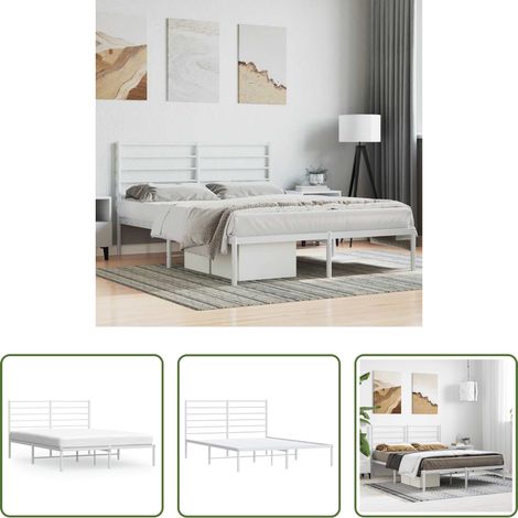 Cadre de lit -  Cadre de lit métal sans matelas et tête de lit blanc 160x200 cm (1/5)