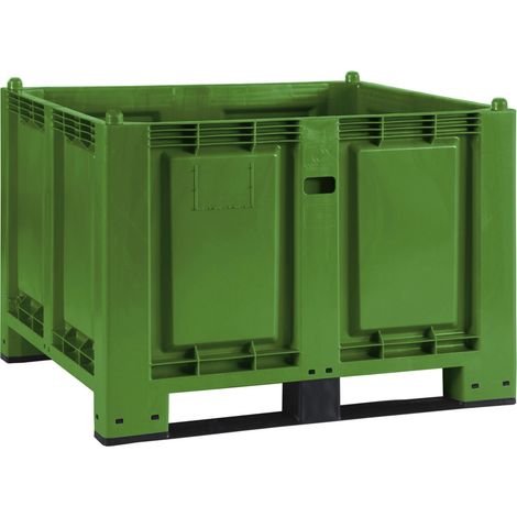 BRB Palettenbox mit 2 Kufen, LxBxH 1200x800x850 mm, grün, Boden/Wände geschlossen, Tragkraft 500 kg (1/2)
