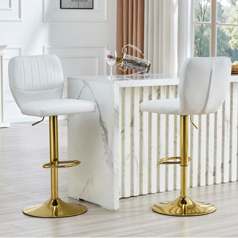 Sedia da bar girevole regolabile in altezza bianco oro OKMYHOME (1/5)