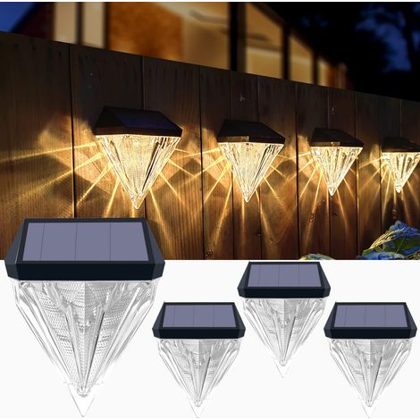 Lot de 4 lampes solaires pour clôture, étanches, à LED en forme de diamant, pour jardin, marches, poteaux, escaliers, terrasse, aménagement paysager, blanc chaud-AquaForge