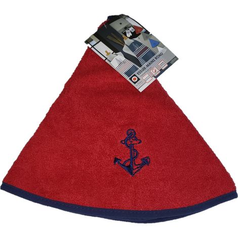 Essuie mains torchon rond 60 cm brode ancre rouge