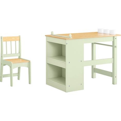 SoBuy Kids Table with Chair 2-Piece Set Table and Chair for Kids Desk with 2 Shelves Paper Holder and Pen Storage Green 80x50x66 KMB60-GR
