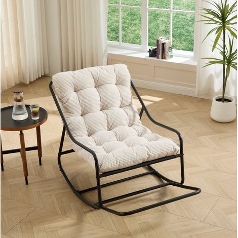Fauteuil à bascule 75x116x82 cm en acier noir et blanc, coussin épais pour salon – MEUBLIV (1/5)