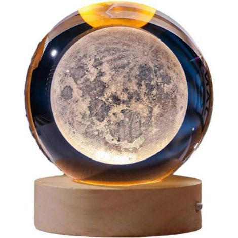 Veilleuses boule de cristal d'astronome planétaire plonger voyante de lune 3D, lampe à LED USB, décor de chambre à coucher-Lune (1/4)