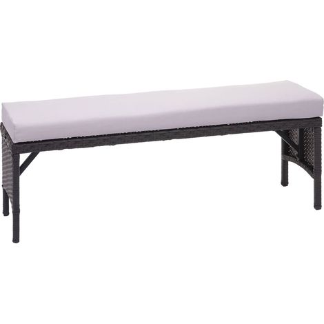 Banc en polyrotin HWC-G16, banquette de jardin, gastronomie, 112cm - noir, coussin gris clair (1/5)