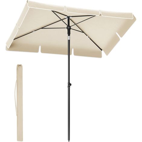 SONGMICS Parasol 230 x 150 cm, Protection Solaire UPF 50+, Inclinable sur 30° dans les 2 sens, Hauteur Réglable, avec Sac de Transport, pour Jardin, Terrasse, sans Base, Beige (1/5)
