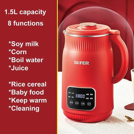 (Rouge) Machine à lait de soja 1,5 L, appareil à petit-déjeuner, extracteur de jus électrique, 800 W