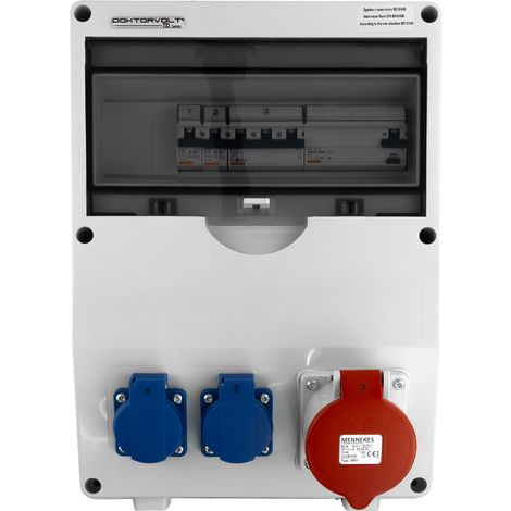 Baustromverteiler TD-S/FI 32A Leitungsschutzschalter 2x230V Stromverteiler Komplett Schuko Doktorvolt DV-6725-D (1/5)