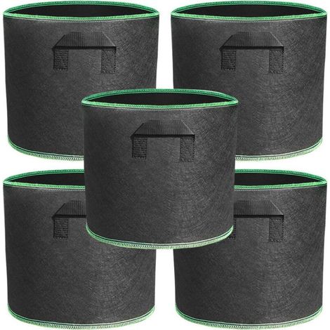 Lot de 5 sacs de plantation non tissé 20 litres avec poignée - Sacs de culture résistants pour jardin, couleur noire (1/4)