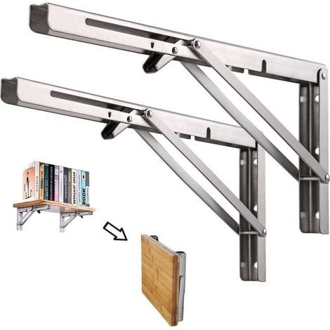 Mensola a muro pieghevole da 250 mm, 2 pezzi di staffa a console pieghevole in acciaio inox, telaio di supporto per mensola da garage, supporto resistente per cucina e camera da letto (1/5)