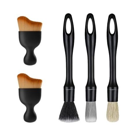 Juego de 5 cepillos para la limpieza del coche, que incluye 3 cepillos de cerdas de jabalí ultrasuaves y resistentes a los arañazos y 2 cepillos de limpieza ventilados. (1/5)