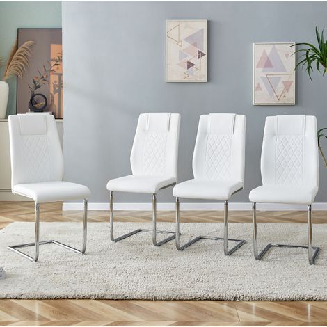 Silla comedor PU blanca con patas metálicas y diseño red OKMYHOME (1/5)