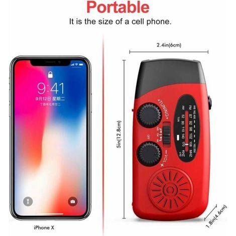 Radio Solaire Portable - AM FM NOAA - Lampe De Poche 3 LED - Chargeur USB - Manivelle Auto-Alimentée - 1200 Maha - IPX3 (1/4)