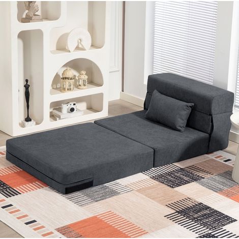 Poltrona letto convertibile 3 in 1 pieghevole in mousse 210 x 80 x 15 cm grigio scuro HAVRYA (1/5)