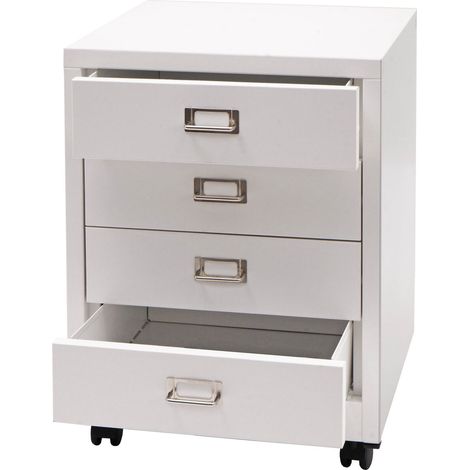 Caisson à roulettes HWC-L49 - armoire à tiroirs en acier armoire à dossiers - métal 55x40x41cm 4 tiroirs - blanc (1/5)