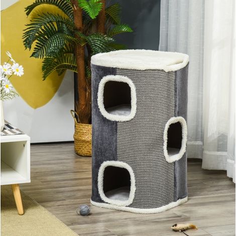 Tiragraffi per gatti a 3 livelli 40 x 40 x 74 cm grigio e bianco OKMYHOME (1/5)