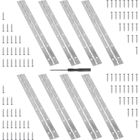 Lot de 8 charnières de piano robustes de 30,5 cm avec 96 vis, charnière continue en métal avec trous pour bois, porte d'armoire, fenêtre (1/5)