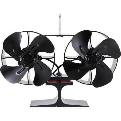 Doppelköpfiger Ofenventilator mit insgesamt 8 Flügeln, aus Aluminiumlegierung, leise und umweltfreundlich, mit Tragegriff für eine effiziente Raumverteilung. (1/5)