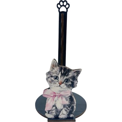 Soporte para rollo de papel higiénico de madera con forma de gato y perro (1/5)