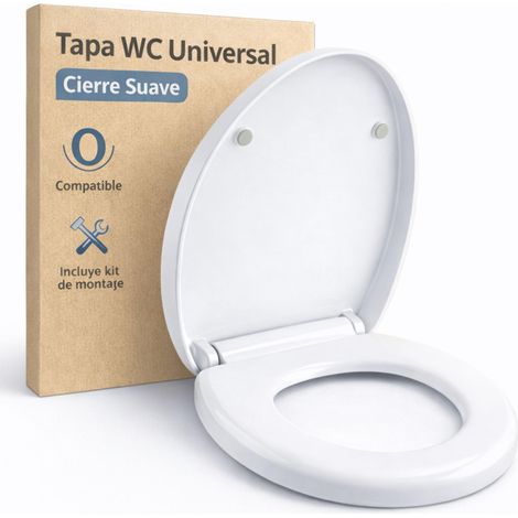 Abattant WC universel à fermeture douce - Couvercle blanc compatible avec cuvettes en forme de O - Installation et nettoyage faciles - Couvercle de WC silencieux et sûr (1/5)
