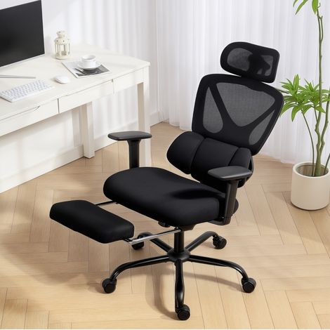 Bürostuhl ergonomisch mit Fußstütze Netzrücken Schwarz OKMYHOME (1/3)