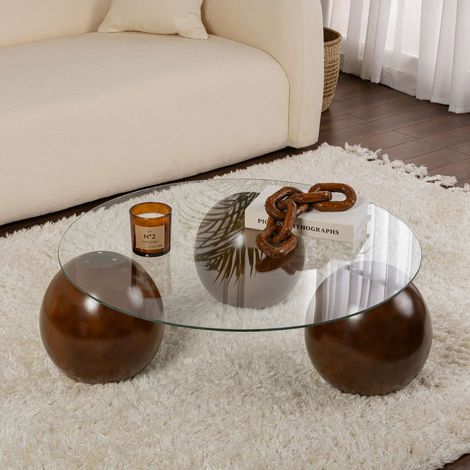 Table basse 85x85x30 cm en verre et décor noyer - ZAO (1/5)