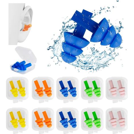 10 Pairs Floating Earplugs for Kids Adults Waterproof Earplugs (20 Pcs) 5 Colors Soft Silicone Reusable Noise Cancelling Earplugs (1/5)