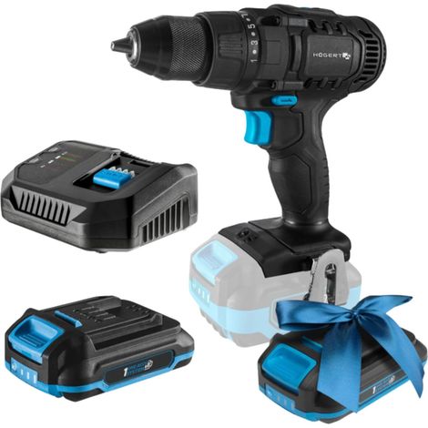 Kit perceuse-visseuse sans fil 18V, couple 50 Nm, batterie 2,0 Ah, chargeur 4A, engrenage métallique, éclairage LED, mandrin Auto-Lock, pour bois et métal + batterie 2,0 Ah (1/5)