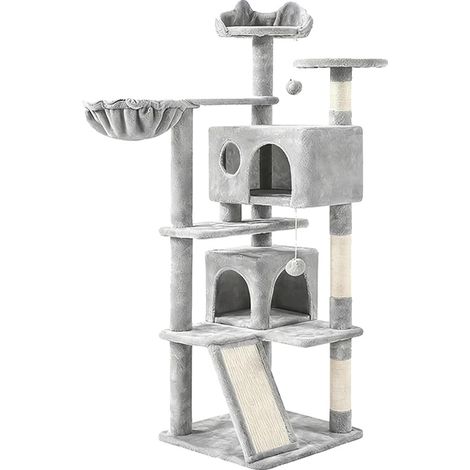 Giocattolo interattivo per gatti, in materiale PP atossico, tiragraffi in peluche, dimensioni 60 x 30 x 30 cm, include campanellini e un topolino, adatto a gattini e gatti adulti. (1/5)