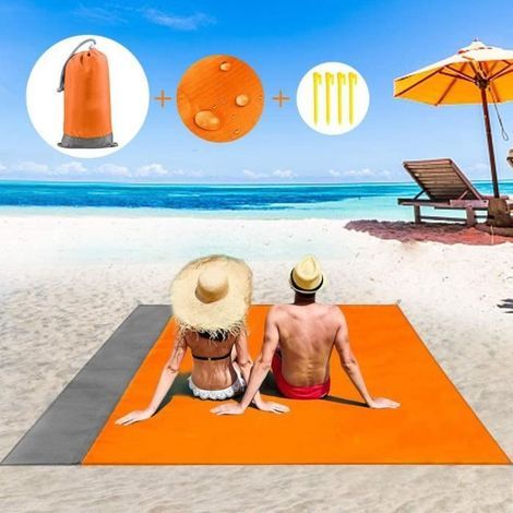 Beach Mat - Sand Resistant - Orange - Waterproof - Portable - Multi-Functional (1/4)