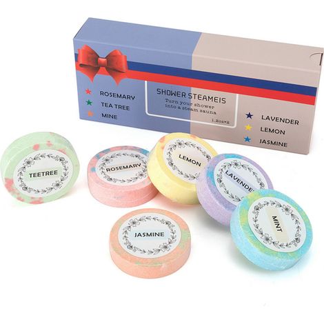 6 Pastilles de douche, huiles essentielles naturelles, aromathérapie relaxation, usage spa domicile, cadeau femme (1/5)