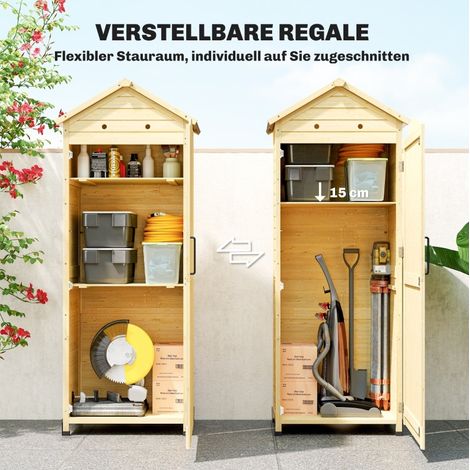Armoire de jardin en bois avec toit galvanisé, étagères réglables et porte magnétique (1/5)