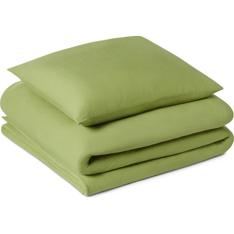 Parure de Lit 1 Personne 2 Pièces en Microfibre Prélavée, Extra Douce avec Effet Froissé Naturel, sans Repassage, Housse de Couette 135 x 200 cm et 1 Taie d'oreiller 65 x 65 cm, Vert (1/5)