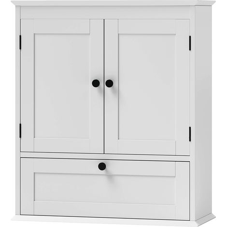 Bathroom Wall Cabinet with Adjustable Shelf Recessed Doors, White (1/5)