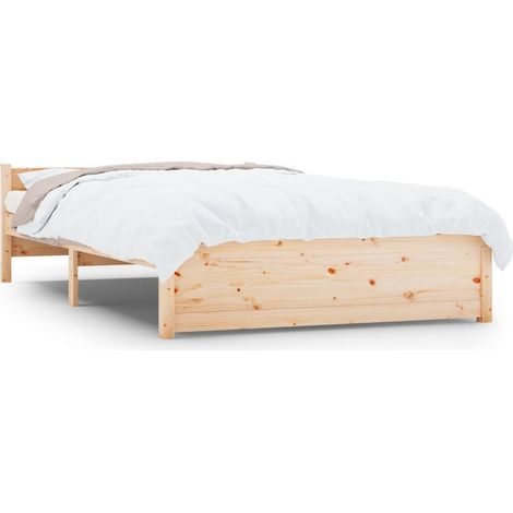 Lit adulte pour 2 personnes, Structure de lit, Assemblage Facile, Bois massif 135x190 cm Double OIB6138E (1/5)