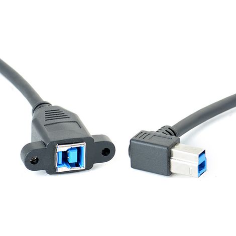 Left-angled USB 3.0 male-female extension cable with thumbscrew for industrial cameras and printers. (1/5)