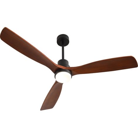 Ventilateur de plafond 150 cm éclairage LED 3 pales bois massif noyer et noir réversible 6 vitesses télécommande silencieux (1/5)
