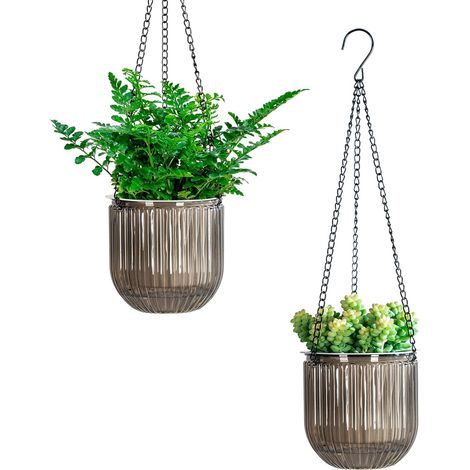 Lot de 2 pots de fleurs suspendus 13,5 cm - Pots de fleurs suspendus pour l'extérieur - Pot de fleurs suspendu pour l'intérieur - Pot de fleurs à suspendre pour plantes - Pots suspendus pour (1/5)