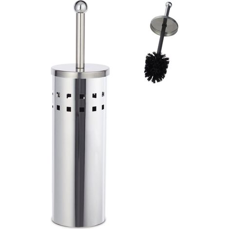 Portascopino WC moderno design bagno 39 x 10 x 10 cm in acciaio inox argentato 130003998