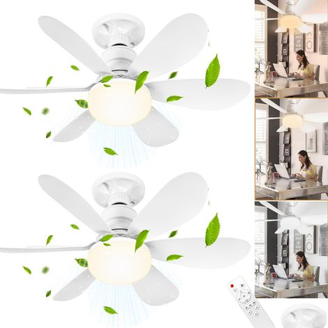 Ventilateur de plafond 2 pièces avec source lumineuse et télécommande, 3000K-6500K, 3 vitesses, minuterie, avec culot E27, 40W,52 cm,silencieux(blanc) (1/5)