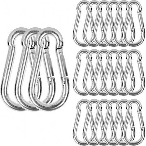 M6 Mousqueton Inox, 20 pièces Mousqueton de Fixation pour Charges Lourdes - Mousqueton en Acier Inoxydable Capacité de Charge de 120 kg/260 lb, 304 Crochet Mousqueton Balancoire - (1/5)