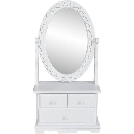 Tocador con espejo giratorio 26 x 13 x 50 cm ovalado MDF blanco 020006351