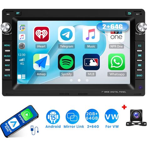 Autoradio Android 15 7 Pouces 2Go+64Go pour VW Polo 9N / Golf 4 / Passat B5 - Apple CarPlay, GPS, RDS, Microphone Intégré - 2+64G CAM (1/5)