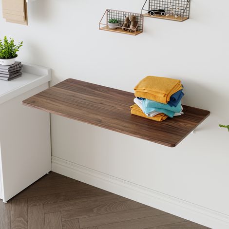 Table murale rabattable 114x56x18,5 cm noyer, gain de place, plateau MDF MEUBLIV (1/5)