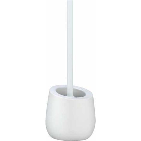 WENKO Portaspazzolino WC in ceramica Badi, spazzolino WC in silicone nero con testa di spazzolino WC in silicone Ø 7,5 cm, antiaderente, Ceramica, Ø 13,5 x 38 cm, bianco opaco