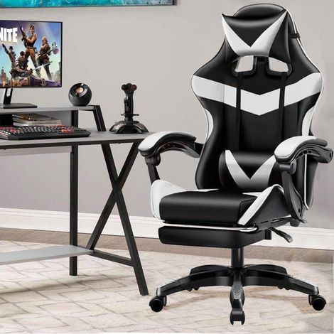 Sedia Gaming da Scrivania con Poggiapiedi e Cuscino Lombare e Cervicale Bianco (1/5)