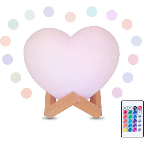 lampe Led En Forme De Coeur, Impression 3d, Dimmable 16 Couleurs, Tlcommande Et Interrupteur Tactile, Usb Rechargeable, Lampe De Nuit Pour Chambre (1/5)