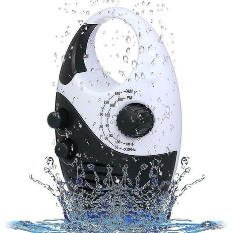 Radio de douche étanche, radio AM/FM résistante aux éclaboussures avec poignée de transport pour une utilisation dans la salle de bain et en extérieur (couleur : noir) (1/5)