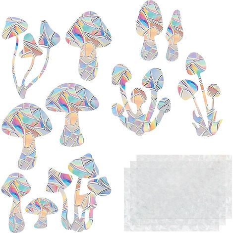 Autocollants pour fenêtres Prisma, autocollants en PVC, protection contre les chocs, protection contre les oiseaux, film pour fenêtres, motif arc-en-ciel, champignons, autocollants décoratifs, lot de (1/5)