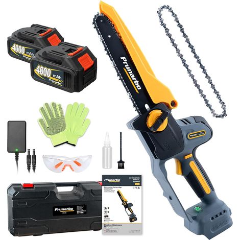 Mini Tronçonneuse 8" Sans Fil avec 2 Batteries 4Ah Coupe Sans Effort, Lubrification Automatique, Compatible Perche Télescopique, Arbres Fruitiers, Entretien du Jardin (1/5)